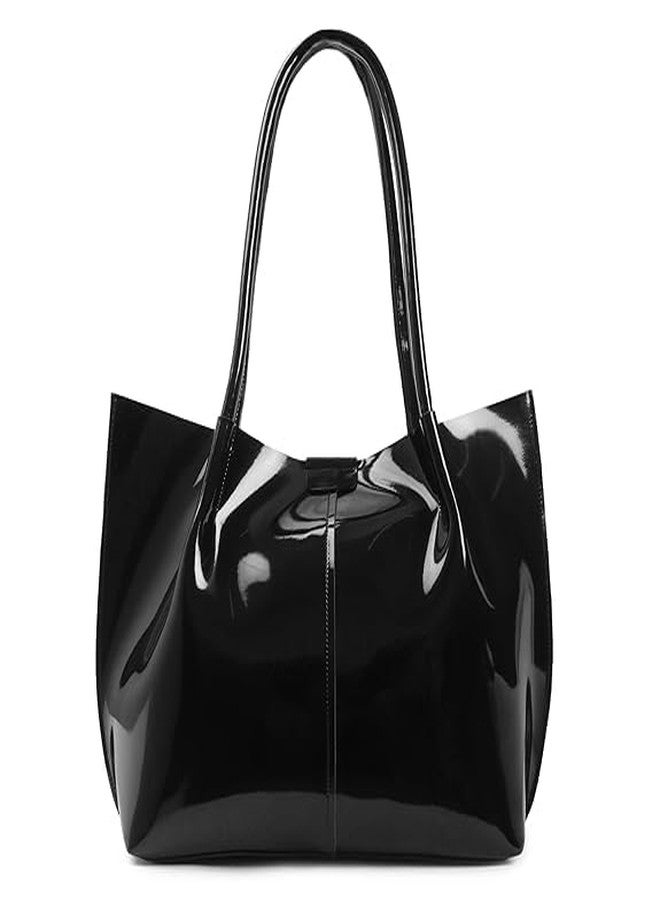 AKSUTI Casual Patent Synthetic Leather Tote Bag for Women - Stylish Handbag, Spacious, Durable & Versatile Shoulder Bag (Black) - Image 1